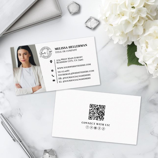 Carte De Visite Code QR Professionnel Photo Votre Logo (Professional QR Code Photo Your Logo Business Card )
