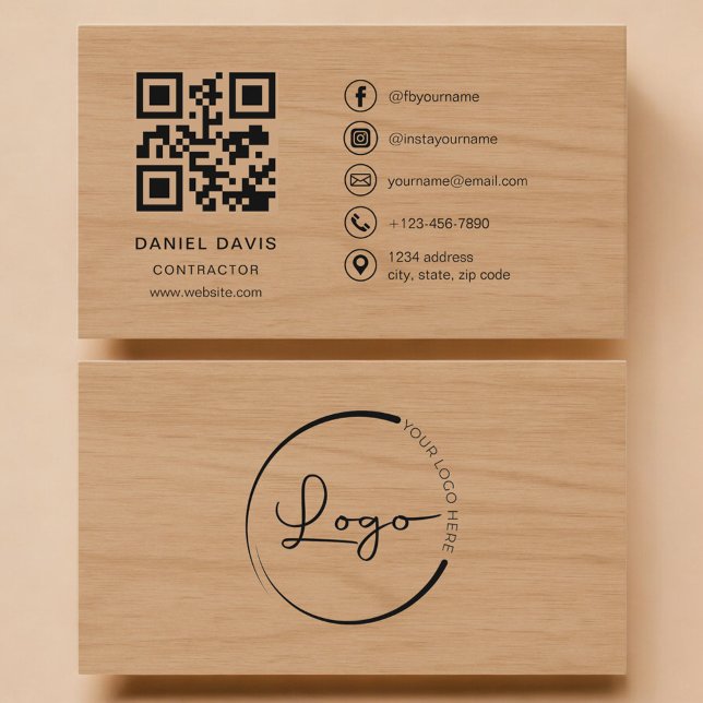 Carte De Visite Code QR professionnel pour entrepreneur en bois (Créateur téléchargé)