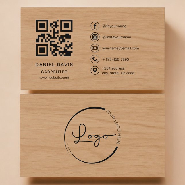 Carte De Visite Code QR professionnel pour menuisier (Créateur téléchargé)