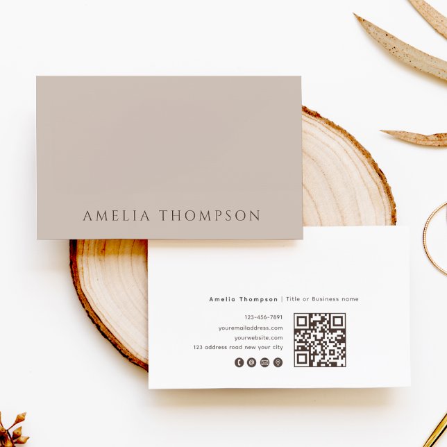 Carte De Visite Code QR professionnel simple beige neutre (Créateur téléchargé)