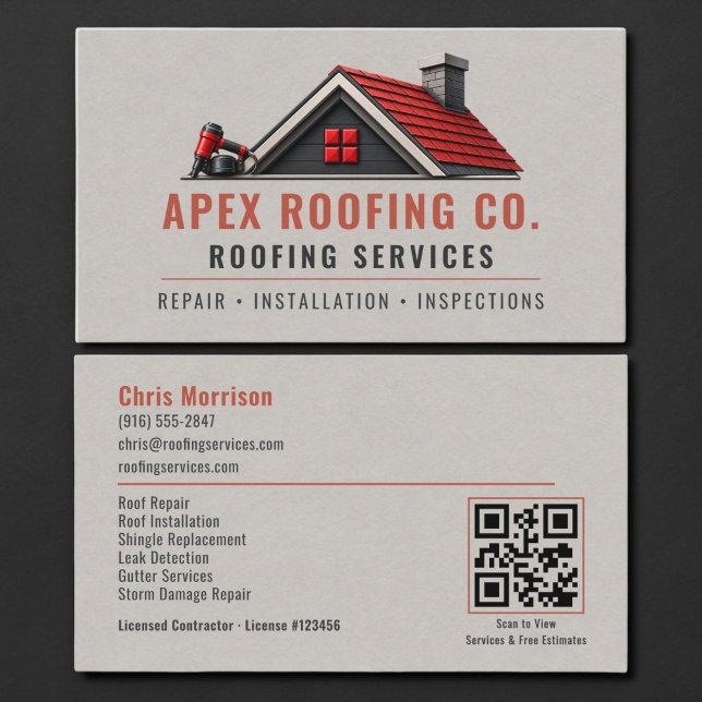 Carte De Visite Code QR Professionnel Toiture Couvreur  (Créateur téléchargé)