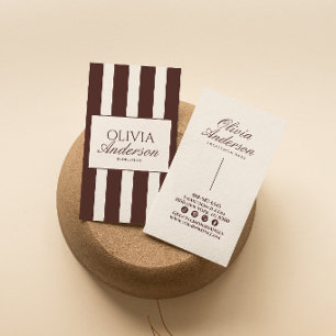 Carte De Visite Code QR rayé Marron Chocolat Luxe Argent Ancien