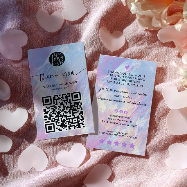 Carte De Visite Code QR Remise Merci Opale Holographique (Holographic Opal QR Code Discount Thank You Business Card)
