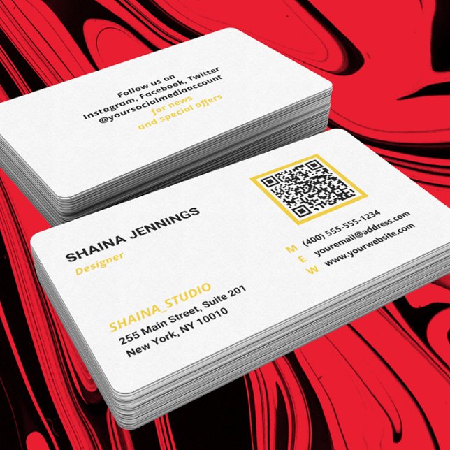 Carte De Visite Code QR Réseau Moderne Noir Jaune Blanc (Créateur téléchargé)