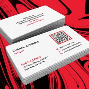 Carte De Visite Code QR Réseau Moderne Noir Rouge Blanc