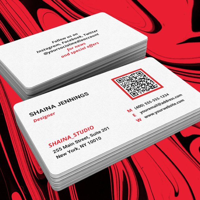 Carte De Visite Code QR Réseau Moderne Noir Rouge Blanc (Créateur téléchargé)