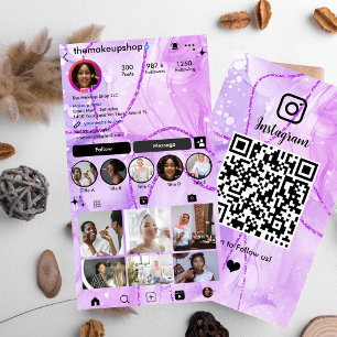 Carte De Visite Code QR Réseaux Sociaux Instagram Marbre Violet Mi