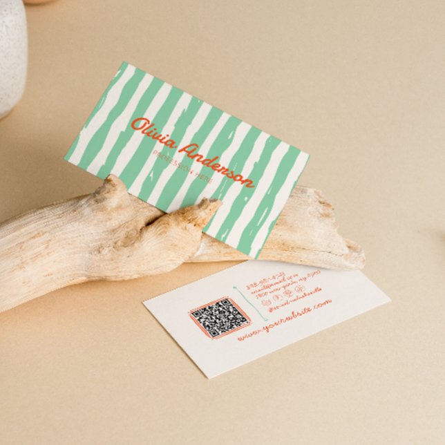 Carte De Visite Code QR rétro manuscrit dessin à la main (Créateur téléchargé)
