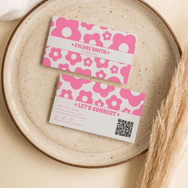 Carte De Visite Code QR Rétro Rose Floral Boho Féminin Tendance (Créateur téléchargé)