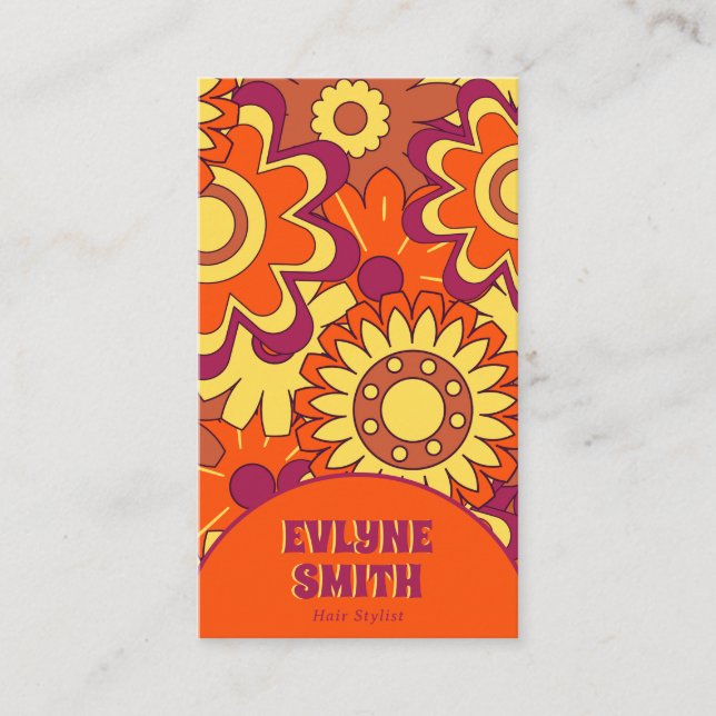 Carte De Visite Code QR rétro Super Floral tendance Boho Bold (Devant)