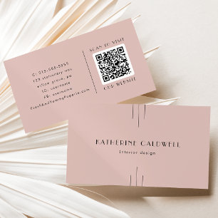 Carte de visite code QR rose blush rétro vintage A