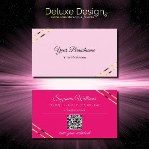 Carte De Visite Code QR rose clair et chaud avec lignes dorées