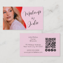 Code QR rose clair, icône sociale et maquillage ph