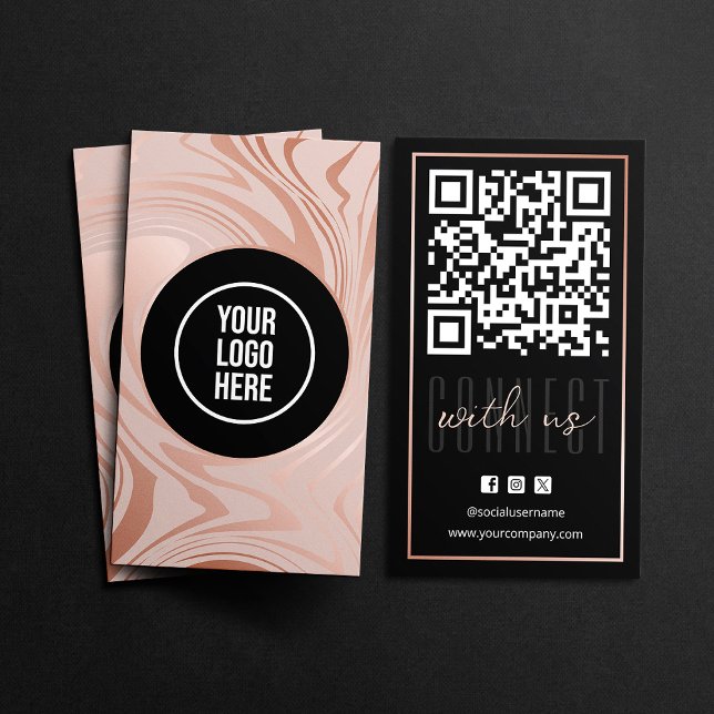 Carte De Visite Code QR Rose Gold Noir Connectez-vous avec nous Mo (Créateur téléchargé)