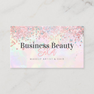Carte De Visite Code QR Rose Gold Pailleté Holographique Rose Beau