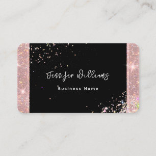 Carte De Visite Code QR Rose Gold Pailleté Noir Tendance
