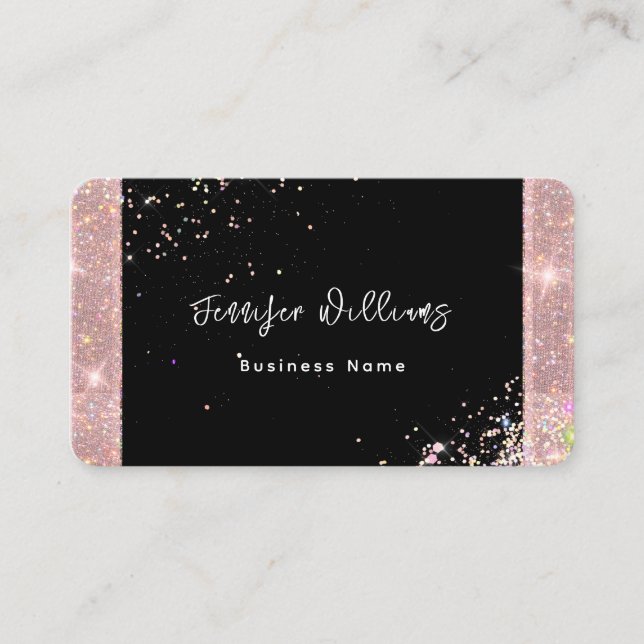 Carte De Visite Code QR Rose Gold Pailleté Noir Tendance (Devant)
