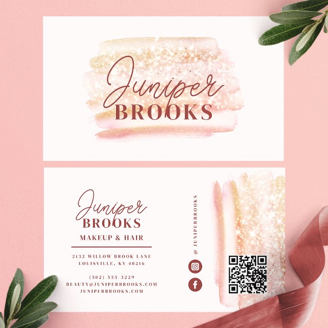 Carte De Visite Code QR Rose Gold Rose Pailleté pour les Réseaux S (Créateur téléchargé)