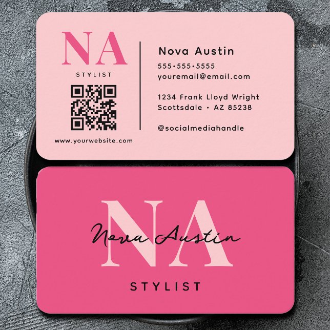 Carte De Visite Code QR Rose Mignon Esthétique Tendance Luxe Monog (Créateur téléchargé)