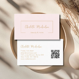Carte De Visite Code QR Rose Minimaliste Manuscrit
