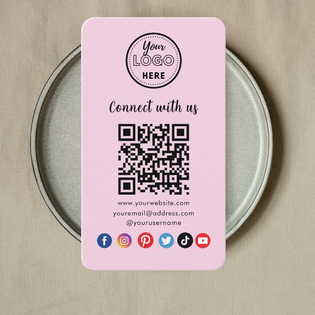 Carte De Visite Code QR Rose Moderne Connectez-Vous Aux Médias Soc (Créateur téléchargé)