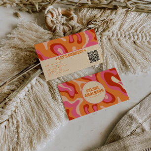 Carte De Visite Code QR Rose Orange Rétro Coloré Branché