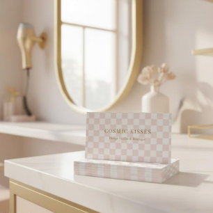 Carte De Visite Code QR Rose Pâle à Damier Marketing de Boutique