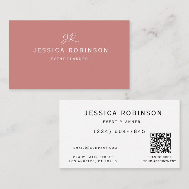 Carte De Visite Code QR Rose Pâle Professionnel  (Devant / Derrière)