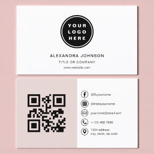 Carte De Visite Code QR Rose Pâle sur les Médias Sociaux