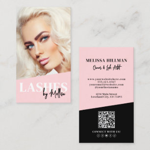Carte De Visite Code QR Rose Photo Cils Vertical