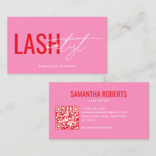 Carte De Visite Code QR rose pour artiste de cils moderne