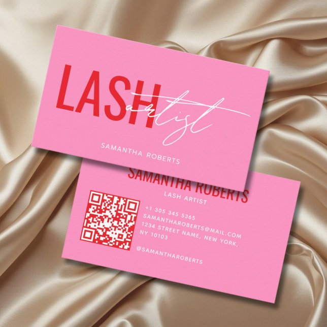 Carte De Visite Code QR rose pour artiste de cils moderne (Créateur téléchargé)