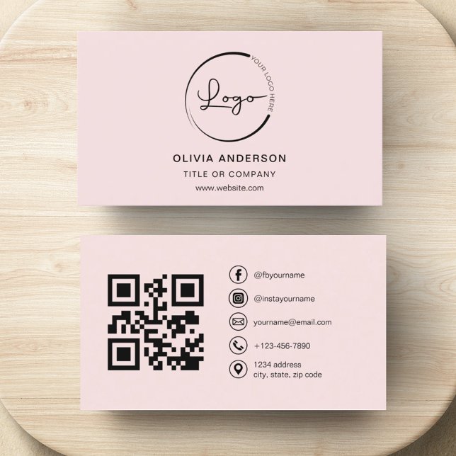 Carte De Visite Code QR rose pour entreprise professionnelle (Créateur téléchargé)