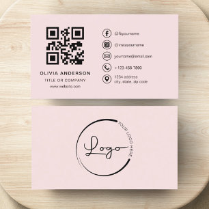 Carte De Visite Code QR rose pour entreprise professionnelle