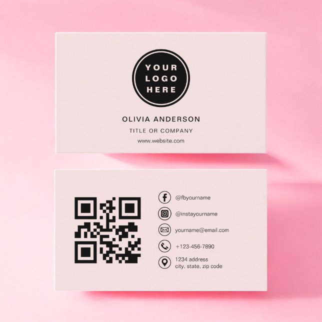 Carte De Visite Code QR rose pour entreprise professionnelle (Créateur téléchargé)