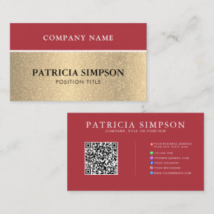 Carte De Visite Code QR rouge et or avec liens vers les réseaux so