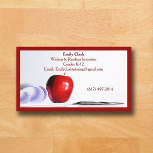 Carte De Visite Code QR Rouge Professeur École Pomme Rouge