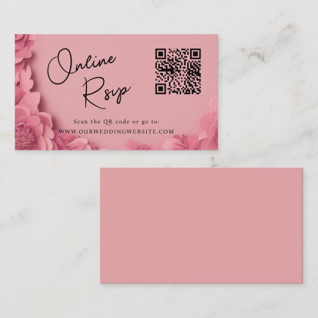 Carte De Visite Code QR RSVP en ligne pour le site web du mariage  (Devant / Derrière)