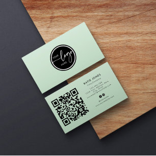 Carte De Visite Code QR Sage Vert Personnalisé Cercle Votre Logo