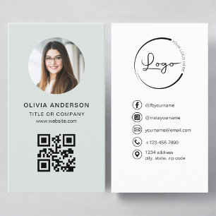 Carte De Visite Code QR Sage Vert Photo Professionnel pour les Méd