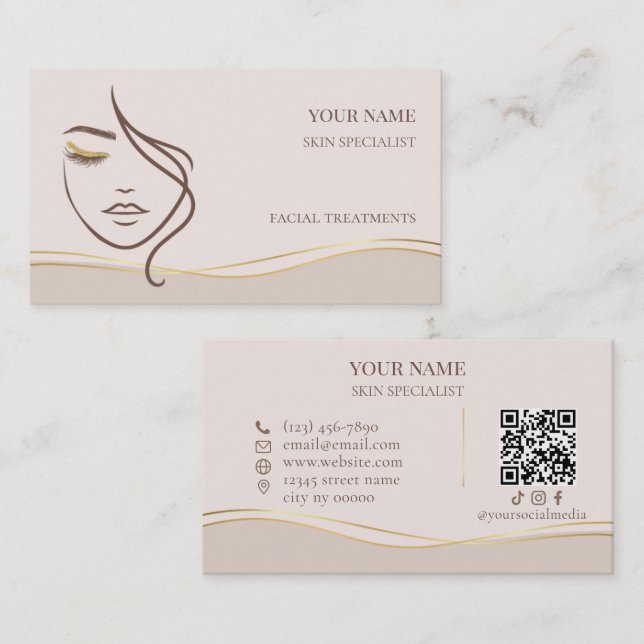 Carte De Visite code QR Salon de soins de beauté et de peau (Devant / Derrière)
