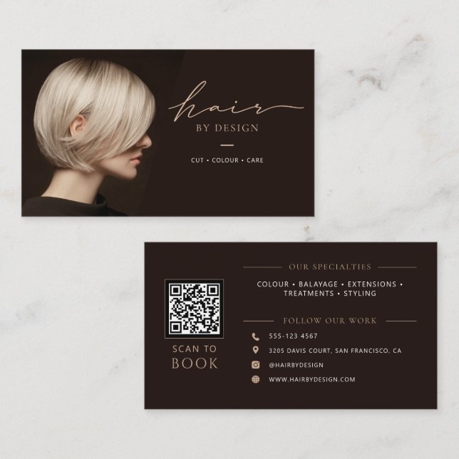 Carte De Visite Code QR Salon Moderne Coiffeur  (Devant / Derrière)