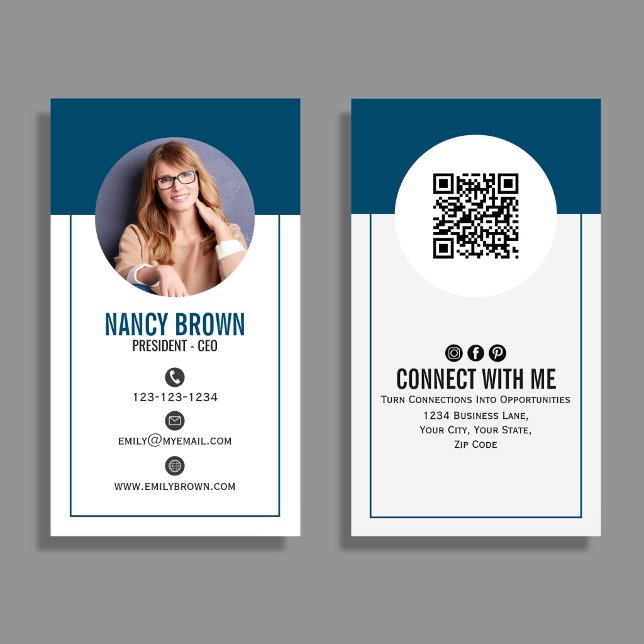 Carte De Visite Code QR Sarcelle Photo Connectez-vous Avec Moi Min (Modern teal QR code photo design with clean layout—perfect for easy, stylish networking.)