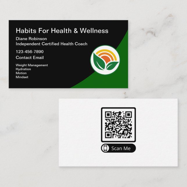 Carte De Visite Code QR scannable de coach santé certifié (Devant / Derrière)