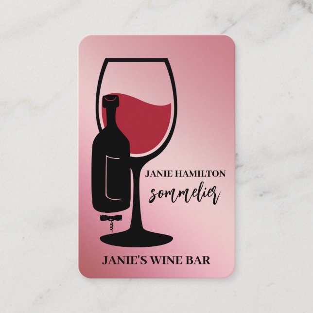 Carte De Visite Code QR scannable rose du bar à vin (Devant)