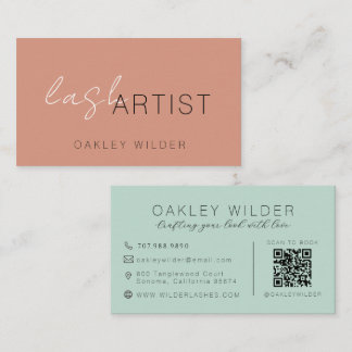 Carte De Visite Code QR Script Aqua Terracotta d'Artiste de Cils M