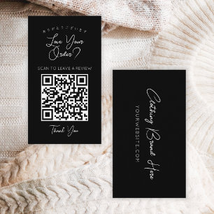 Carte De Visite Code QR Script Noir Minimaliste Laissez un Avis 