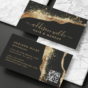Carte De Visite Code QR Script Pailleté Noir Et Or Éblouissant