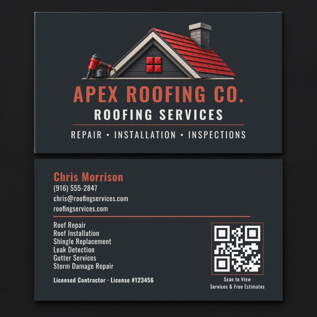 Carte De Visite Code QR Services Professionnels de Toiture (Créateur téléchargé)