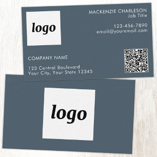 Carte De Visite Code QR simple avec logo et texte Gris Charbon